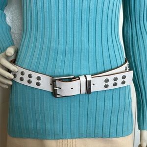 Joes Jeans large studded leather belt white with silver tone studs and buckle